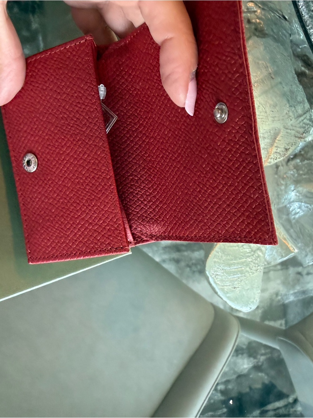 Longchamp Red Textured Leather Wallet with Silver Bamboo Clasp - Picture 5 of 8
